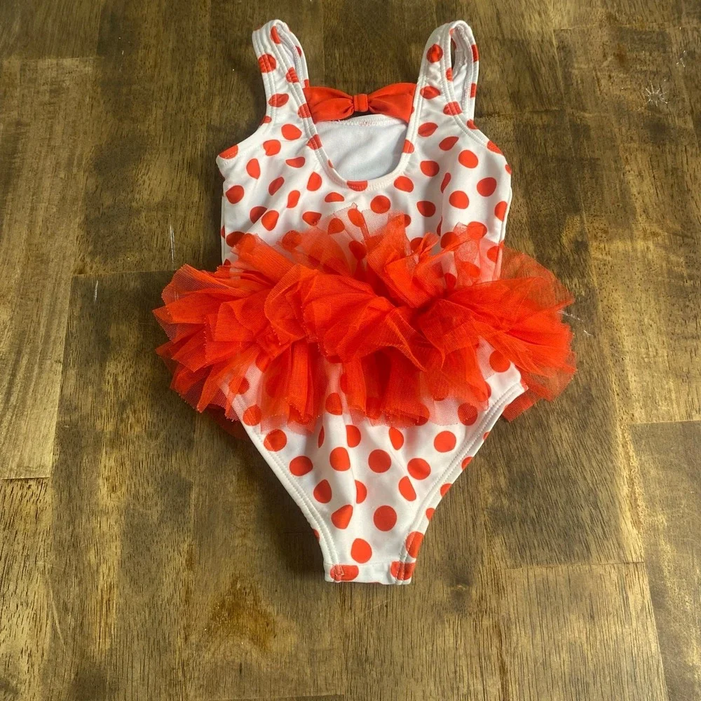 Disney‎ Minnie Mouse red white polka dot tutu toddler one piece swimsuit SIZE 3T